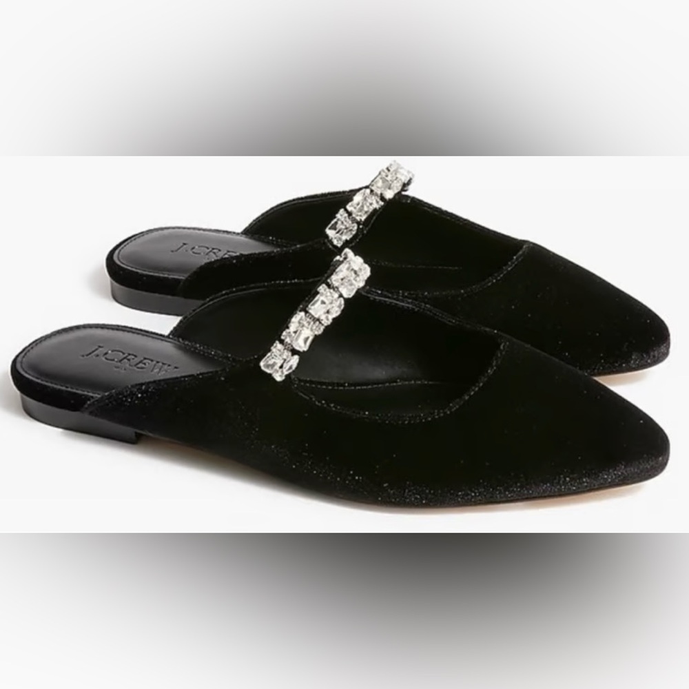 J. Crew Velvet Rhinestone Mules - Picture 2 of 7